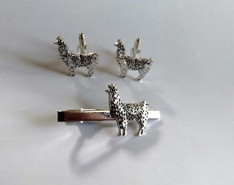 Juego de alpaca con pasador de corbata y gemelos - Acabado en plata antigua