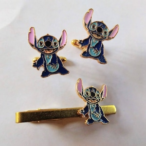 Cute Stitch Tie Clip Clasp Bar Cuff Links Great Gift Birthday Anniversary Christmas Stocking Stuffer Party Favor Every Day