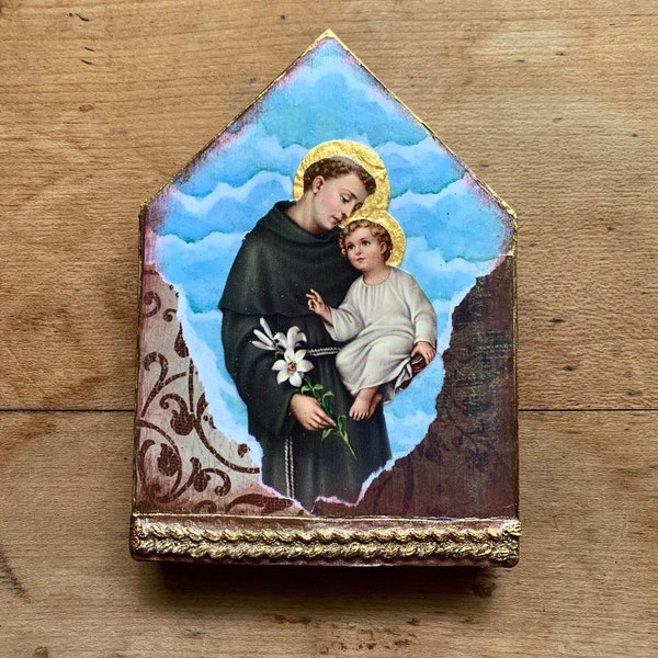 St Anthony of Padua, baby Jesus, one of a kind unique handmade religious gift, under 50 dollars, Cross My Art By Lynn Webb