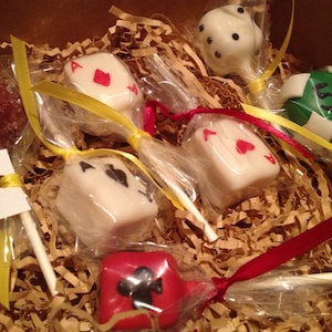 Casino theme cake pops - cards, dice, chips, etc