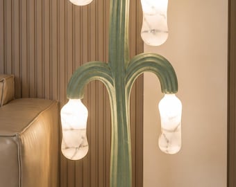 Sage Green 4-Light Botanical Floor Lamp | Opal Glass Branches, Art Deco Decor