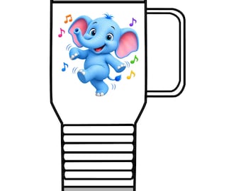 Dancing Elephant Travel Mug, 20oz Insulated Tumbler, Musical Notes Art