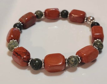 Gorgeous Stone Bracelet, red jasper, russian jade, mens bracelet, gifts for him