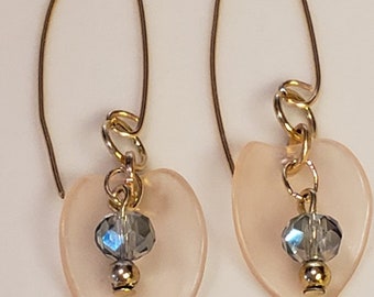 Feminine Earrings, V shape wire earrings, gold, blue iridescent