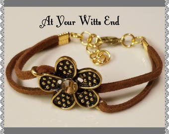 Pretty Flower Bracelet, Spring Bracelet, Suede Bracelet, Flower Bracelet, suede bracelet, bracelets, jewelry, gifts for her