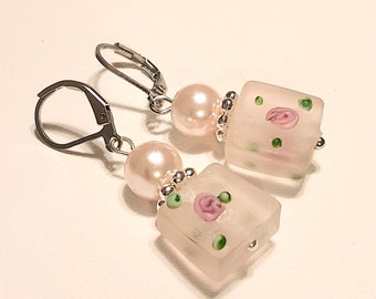 Mother's Day Pretty Earrings, flower earrings, pink, dangle and drop, jewelry earrings, gifts for mom, FREE SHIPPING