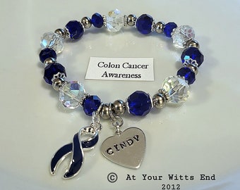 Colon Cancer Bracelet, awareness gifts, cancer, Dark blue jewelry, awareness bracelets, blue, stretchy bracelets, blue ribbon, gifts