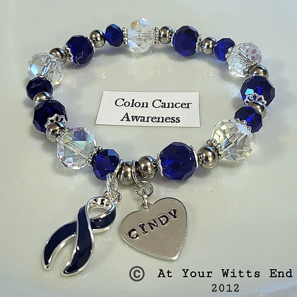 Colon Cancer Bracelet, awareness gifts, cancer, Dark blue jewelry, awareness bracelets, blue, stretchy bracelets, blue ribbon, gifts