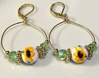 Sunflower Earrings, hoop earrings, dangle earrings