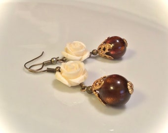 Vintage Rose Earrings, pretty earrings, dangle earrings