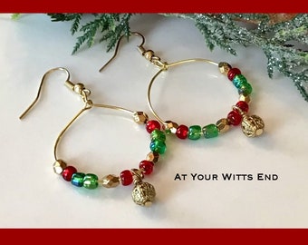 Gold Christmas Hoop Earrings