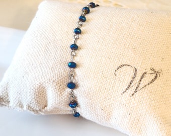 Pretty Blue Crystal Bracelet, tiny bracelets, dainty, delicate, gifts for her