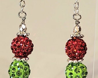 Christmas Earrings, red & green, holiday earrings, sparkly earrings