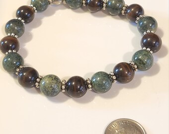 Green Quartz and Cat's Eye Stretchy Bracelet, unisex, stone bracelet, healing bracelets, mens bracelet