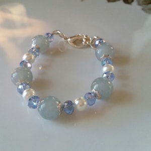Girls Blue Bead & Pearl Bracelet, bracelets for girls, blue jewelry, communion gifts, gifts for little girls