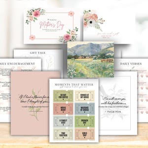 Cadeau imprimable pour maman, grand-mère ou amie | Trousse cadeau toutes occasions | Cartes d'encouragement, coupons expérience, versets bibliques, impressions artistiques