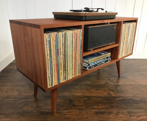 solid mahogany stereo console with album storage. mid century | etsy