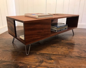 Solid Mahogany Coffee Table: Mid Century Modern Storage