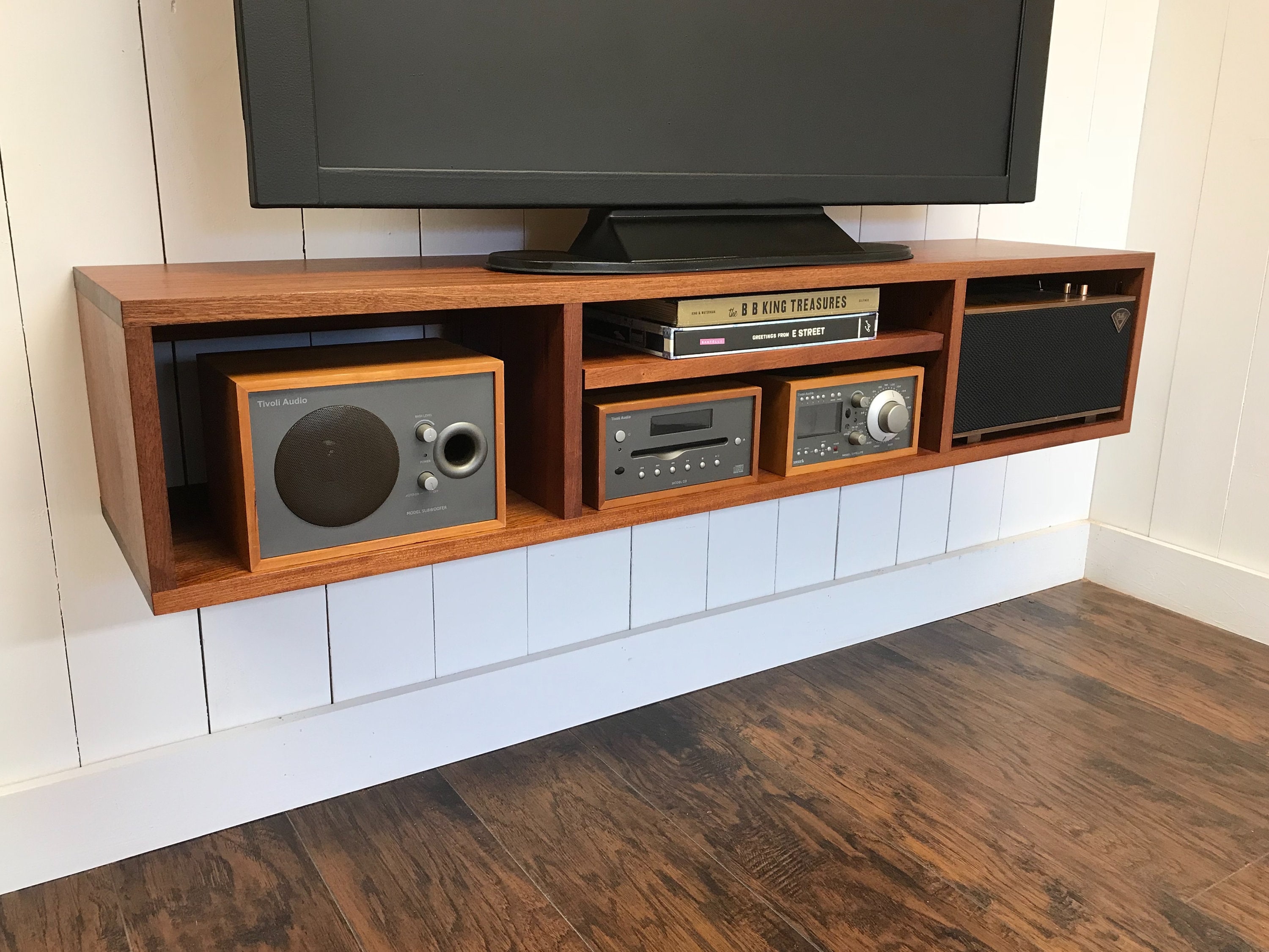 Solid Mahogany Floating Media Console. Wall Mounted Tv and Video Cabinet. Etsy Canada