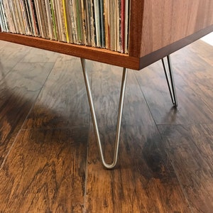 Solid mahogany turntable cabinet with album storage. Mid century modern record player console with vinyl storage. image 7