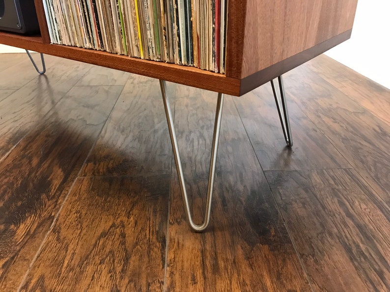 Solid mahogany turntable cabinet with album storage. Mid century modern record player console with vinyl storage. image 7