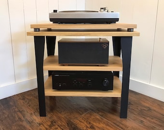 White Oak Stereo Console with Turntable Platform: Modern Record Player Stand