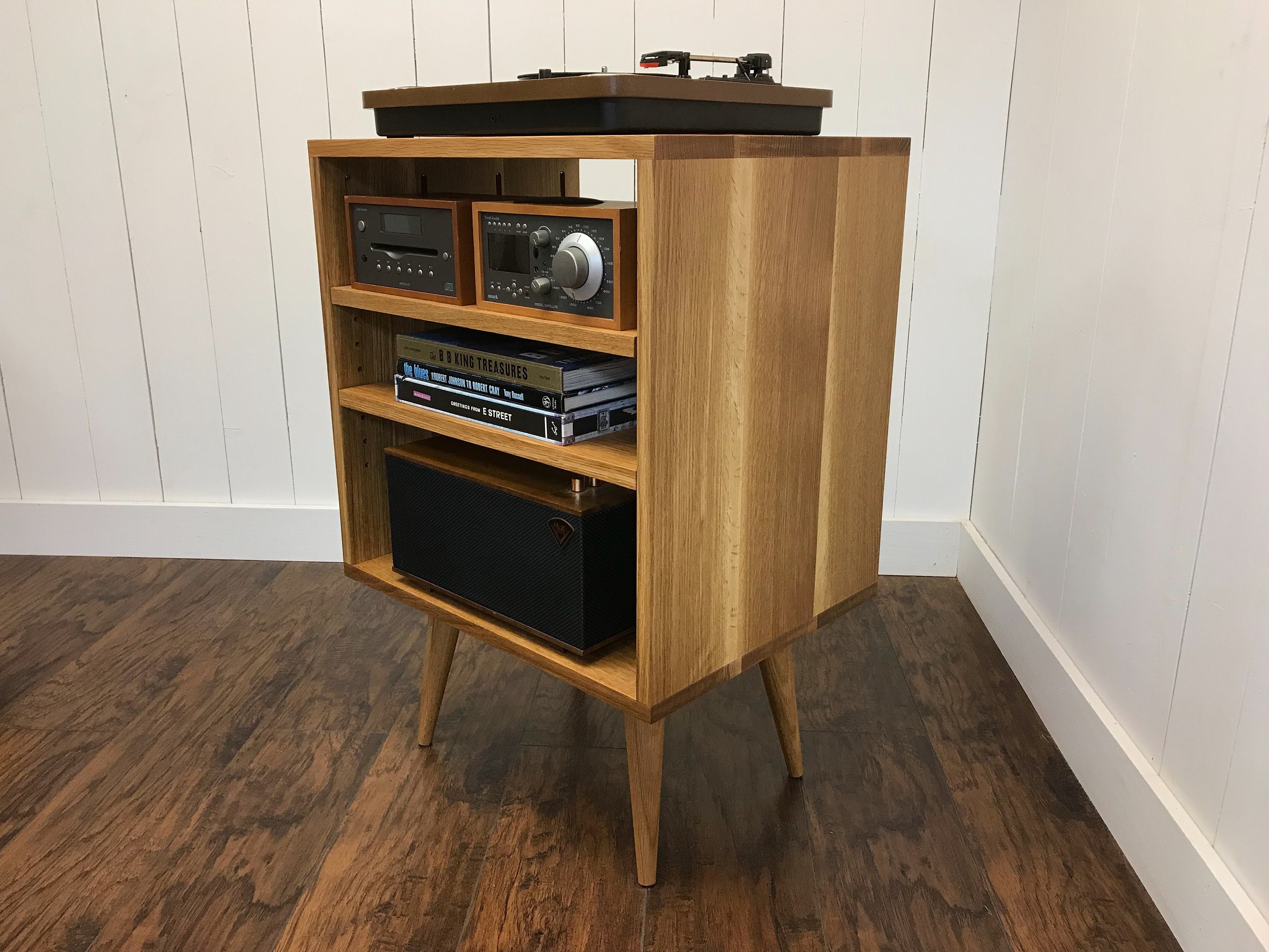 Quartersawn white oak stereo with album storage. Mid Etsy