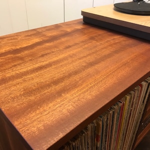 Solid mahogany turntable cabinet with album storage. Mid century modern record player console with vinyl storage. image 4