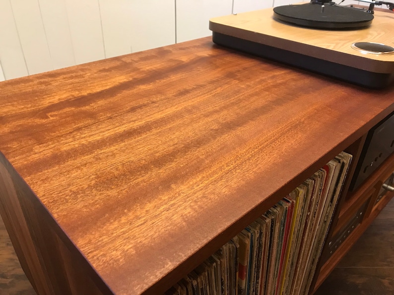 Solid mahogany turntable cabinet with album storage. Mid century modern record player console with vinyl storage. image 4