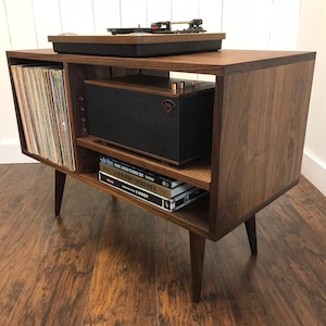 Solid Walnut Stereo Cabinet: Mid Century Modern Turntable Stand