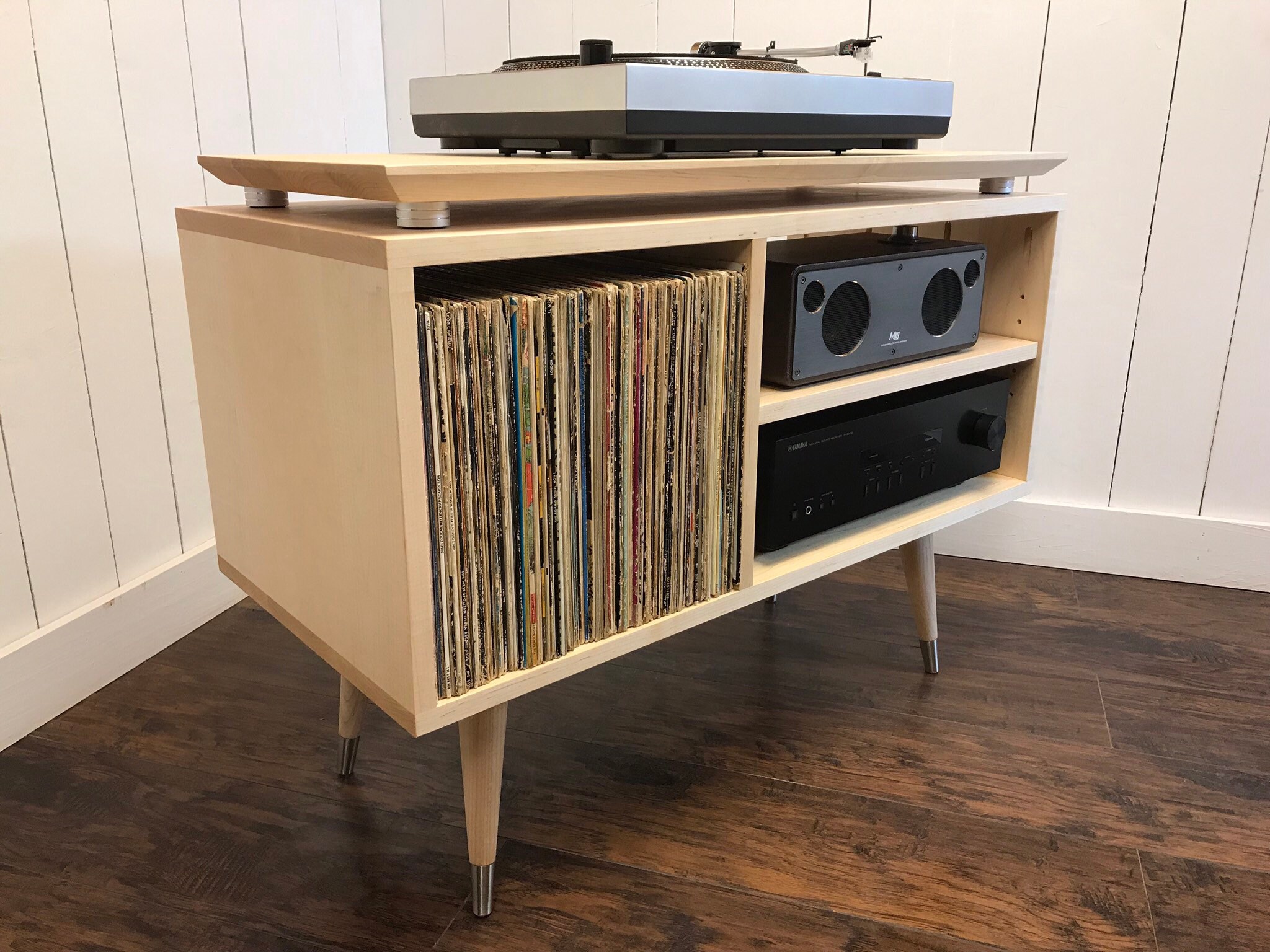 Turntable Stereo And Album Storage Cabinet Solid Maple Mid Etsy