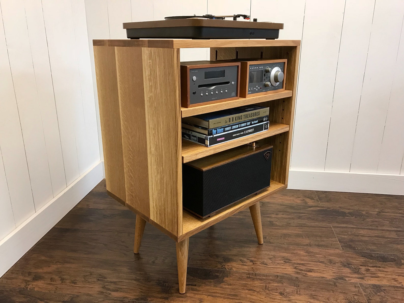 Quartersawn white oak stereo with album storage. Mid Etsy