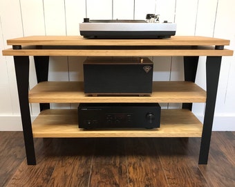 White Oak Stereo Console with Turntable Platform: Modern Record Player Stand