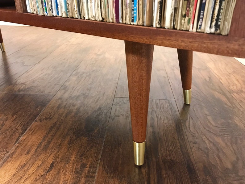 Solid mahogany turntable cabinet with album storage. Mid century modern record player console with vinyl storage. image 5