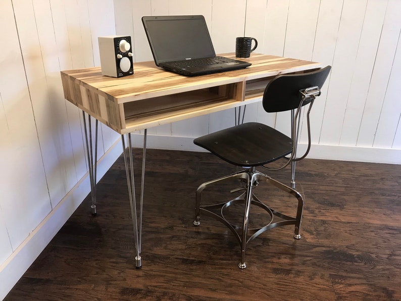 Solid Maple Computer Desk In Stock Boxer Mid Century Modern With Storage Contemporary And Steel