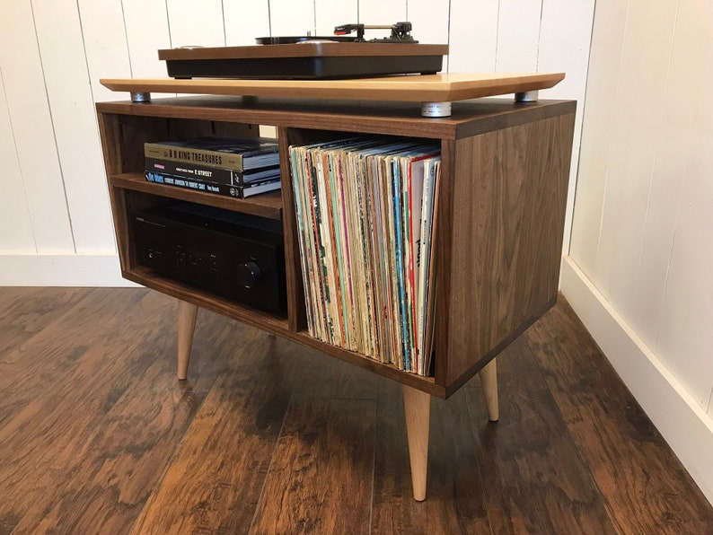 Solid Walnut Turntable And Album Storage Cabinet Maple Etsy
