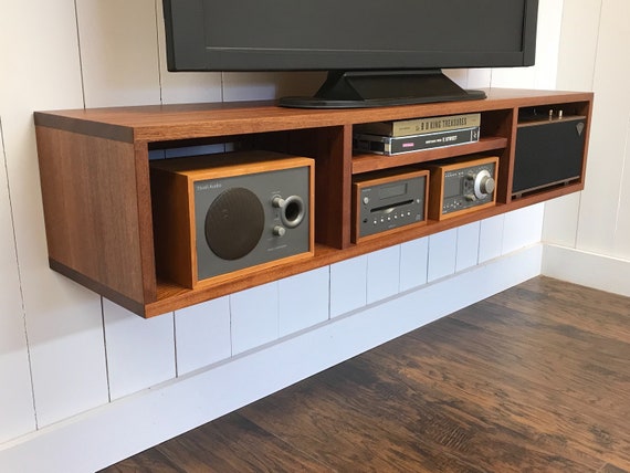 Solid Mahogany Floating Media Console Wall Mounted Tv And Etsy