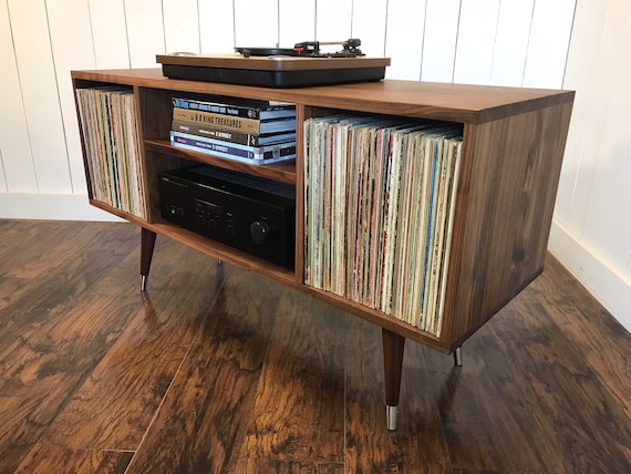 Solid Walnut Turntable Console Record Player Cabinet Album Etsy
