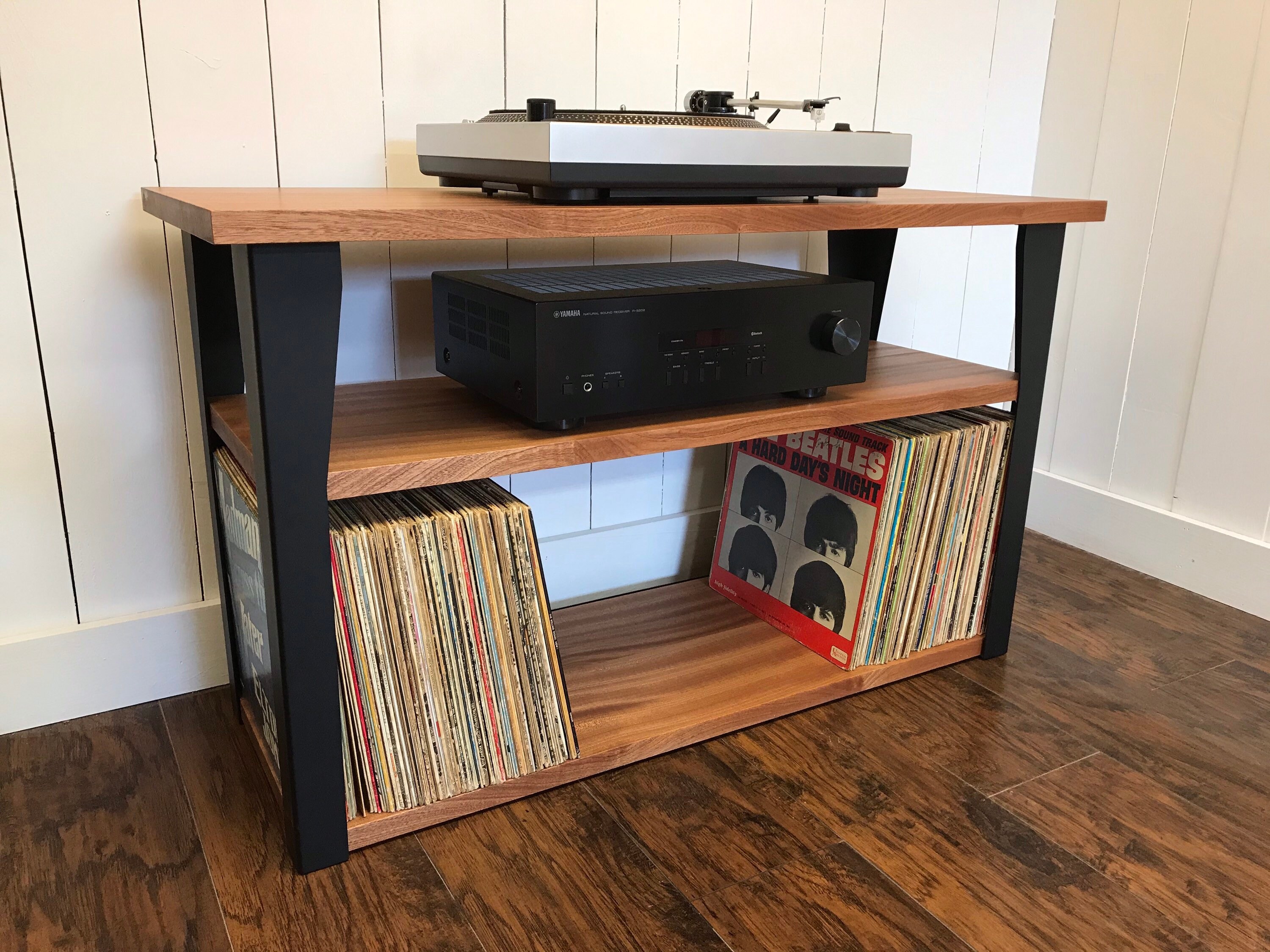 Mahogany stereo and turntable stand with vinyl storage. Modern Etsy