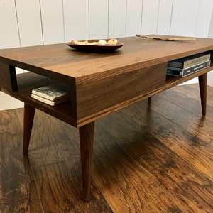 Solid Walnut Coffee Table: Mid Century Modern Design with Storage
