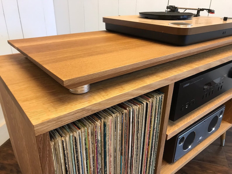 White oak turntable and stereo with album storage. Mid Etsy
