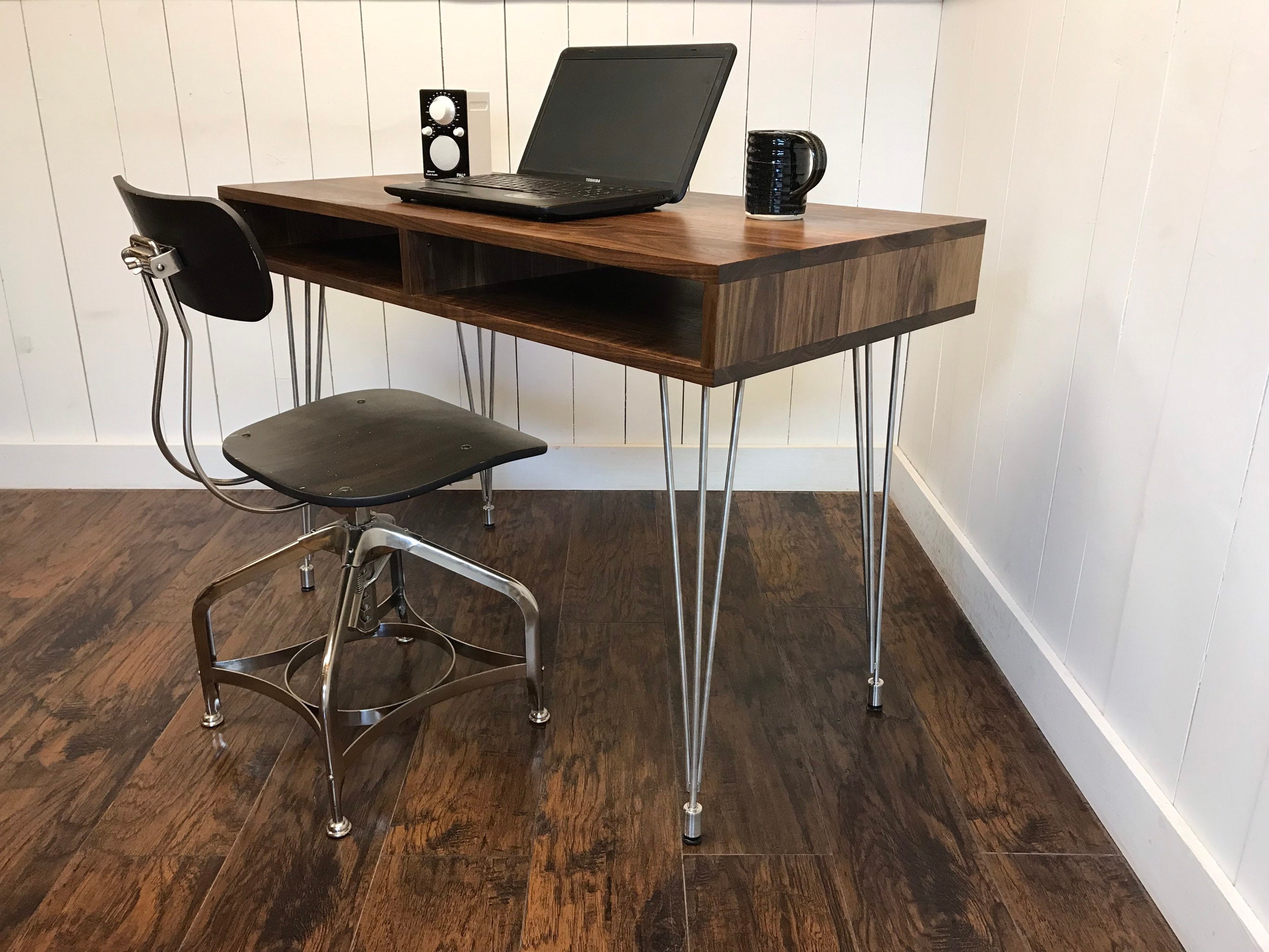 Solid Walnut Computer Desk In Stock Boxer Mid Century Modern With Storage