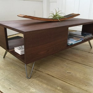 Solid Walnut Coffee Table: Mid Century Modern Storage