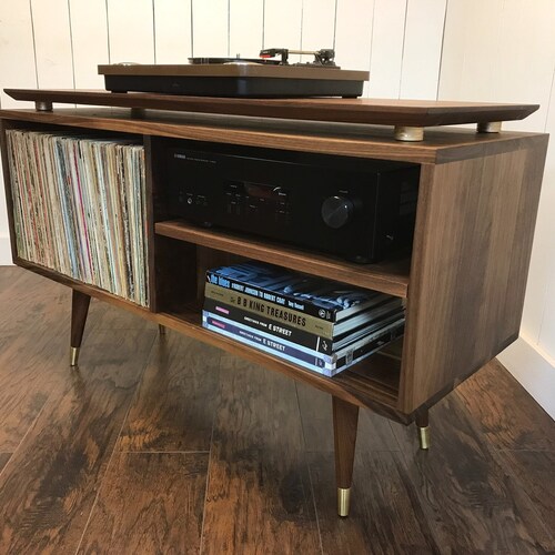 Solid Walnut Turntable and Album Storage Mid Century Etsy