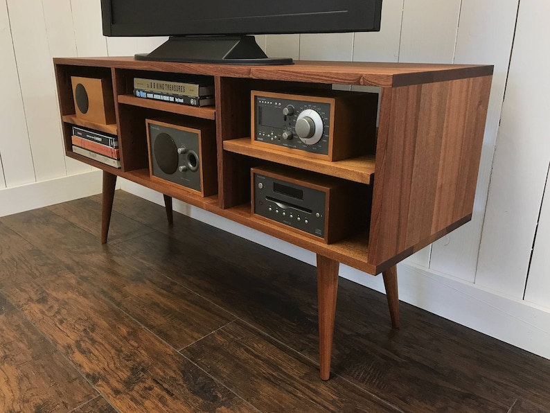 solid mahogany tv stand stereo cabinet or media console mid | etsy