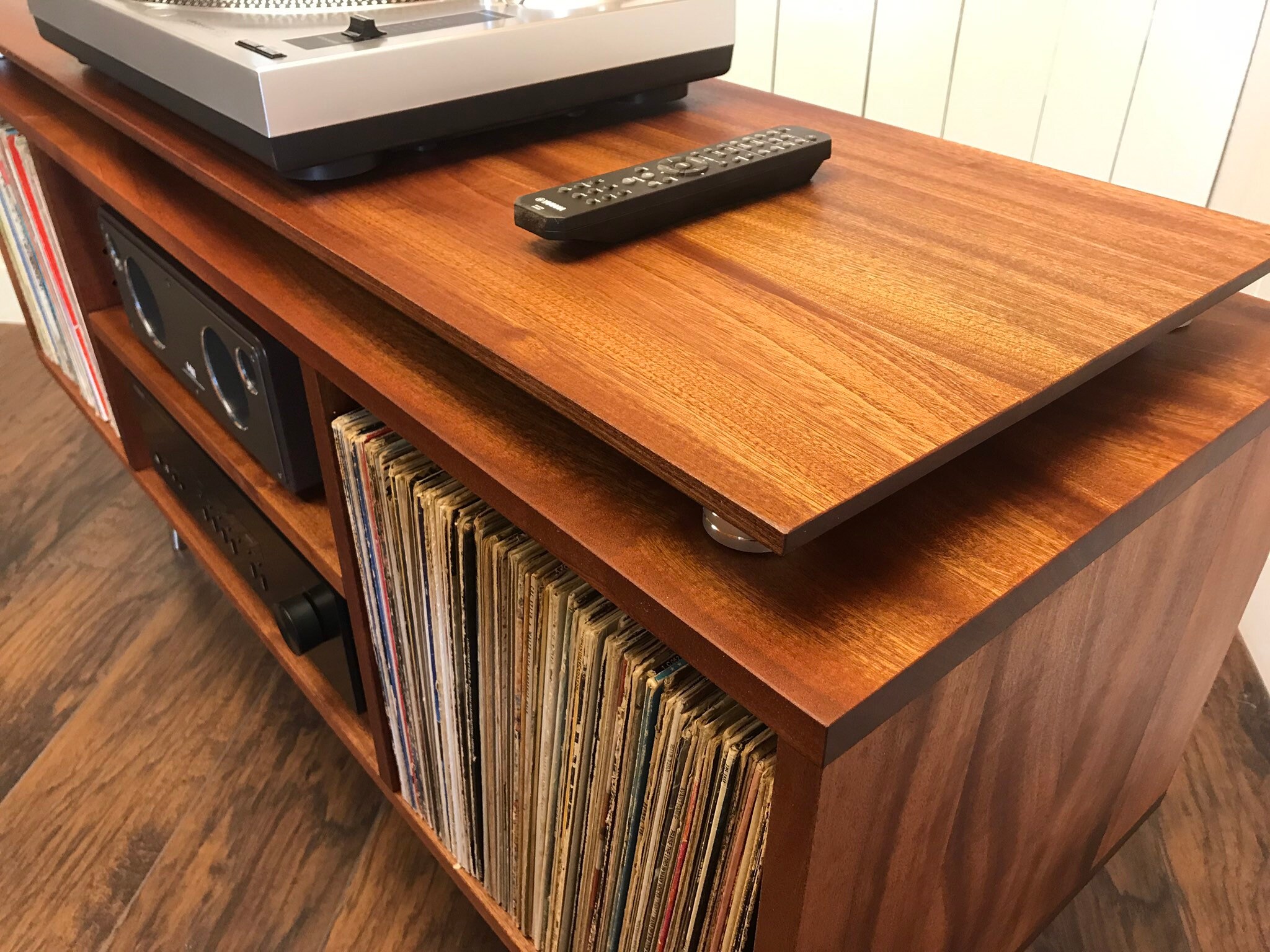 Solid mahogany turntable with album storage. Mid Etsy