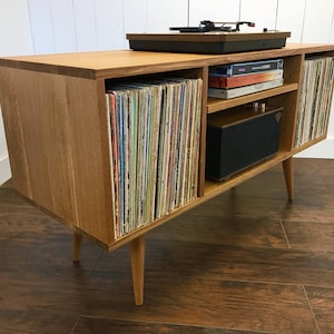 White oak turntable stand, record player cabinet, stereo console.