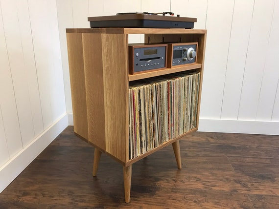 Quartersawn White Oak Stereo Cabinet With Album Storage Mid Etsy