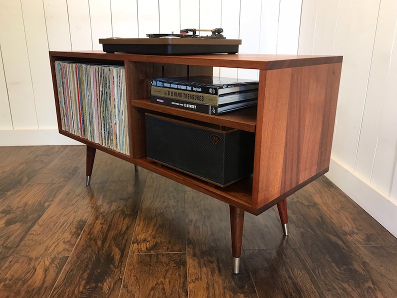 Solid mahogany turntable console Mid century modern record player and