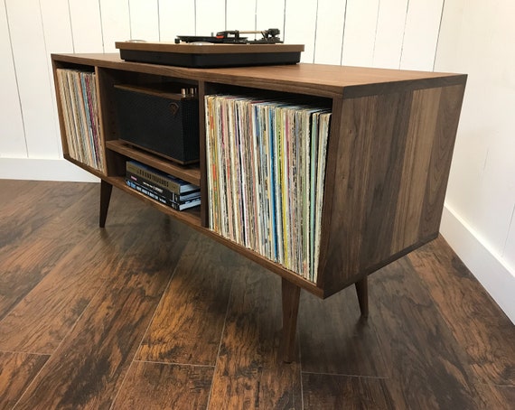Solid Walnut Turntable Console Record Player Cabinet Album Etsy